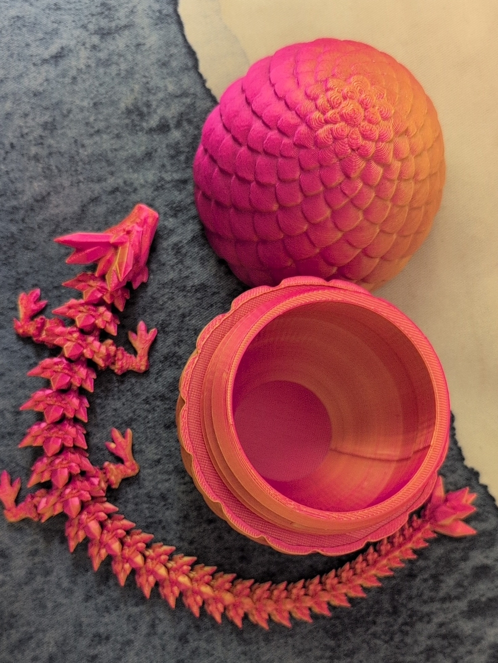 Bright Pink-Orange Decorative Trinket Box with Dragon Accent